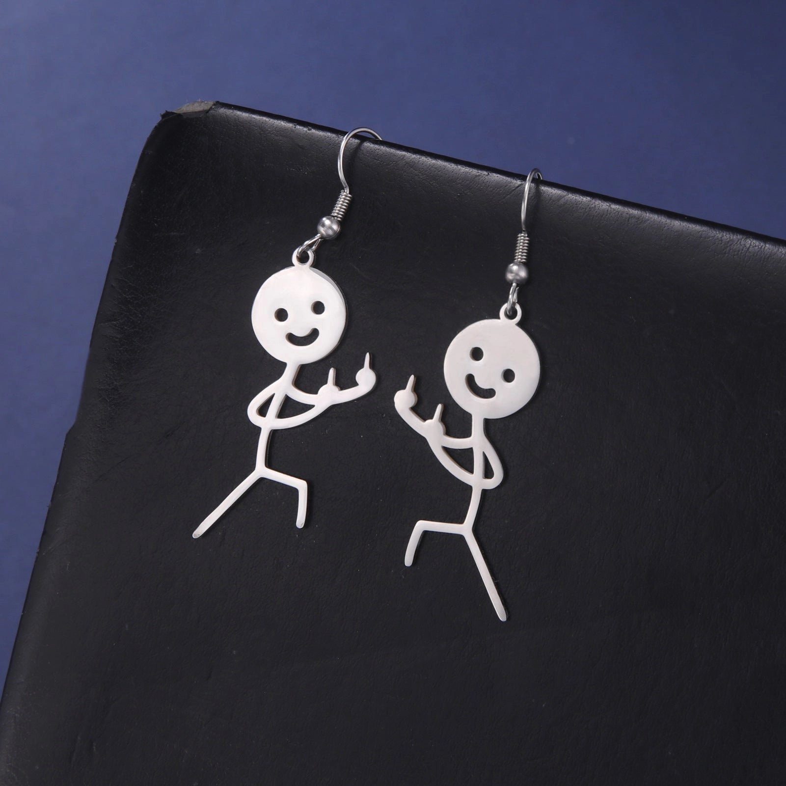 Wholesale Vertical Two Middle Finger Villain Pendant Stainless Steel Earrings