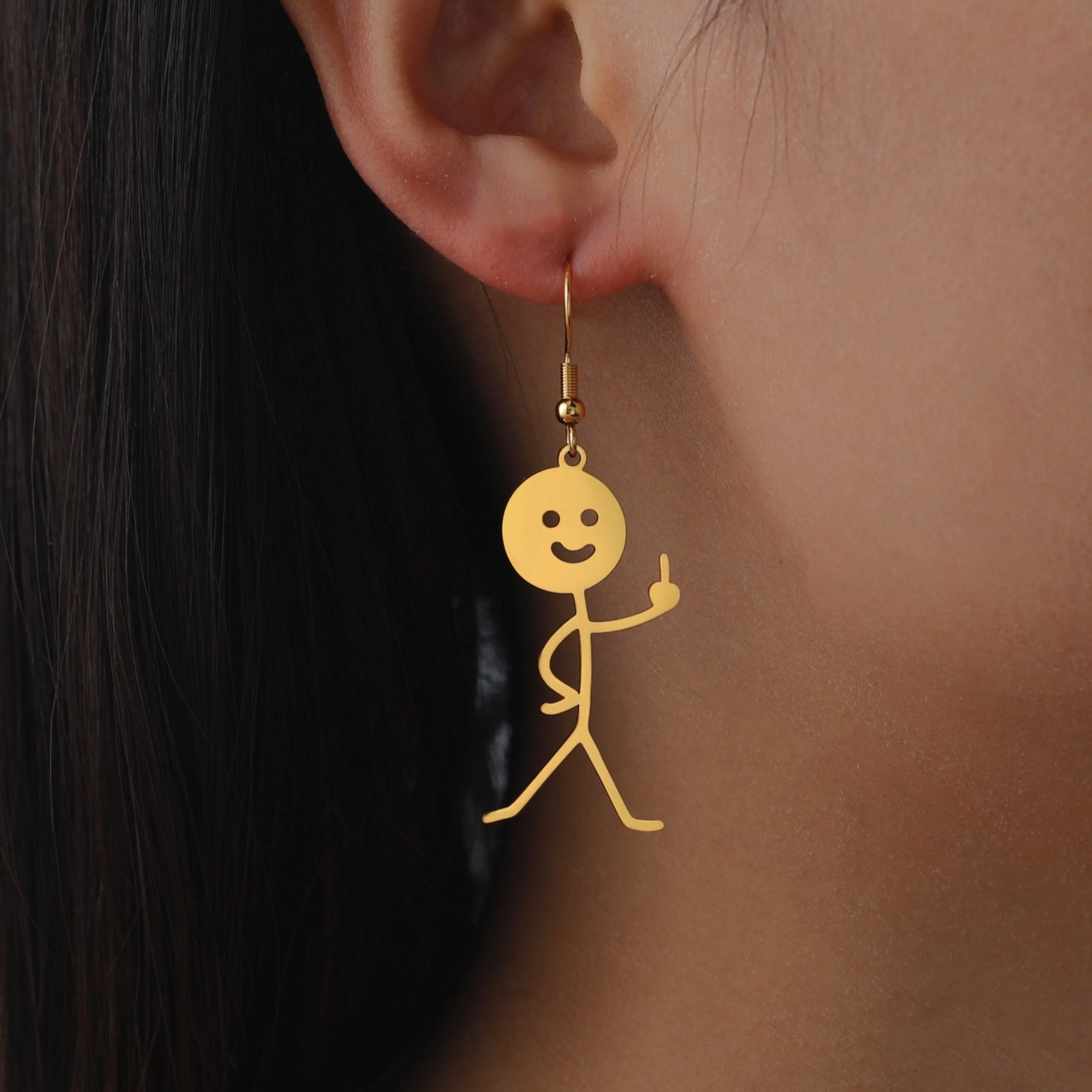 Wholesale Villain Funny Middle Finger Stainless Steel Earrings