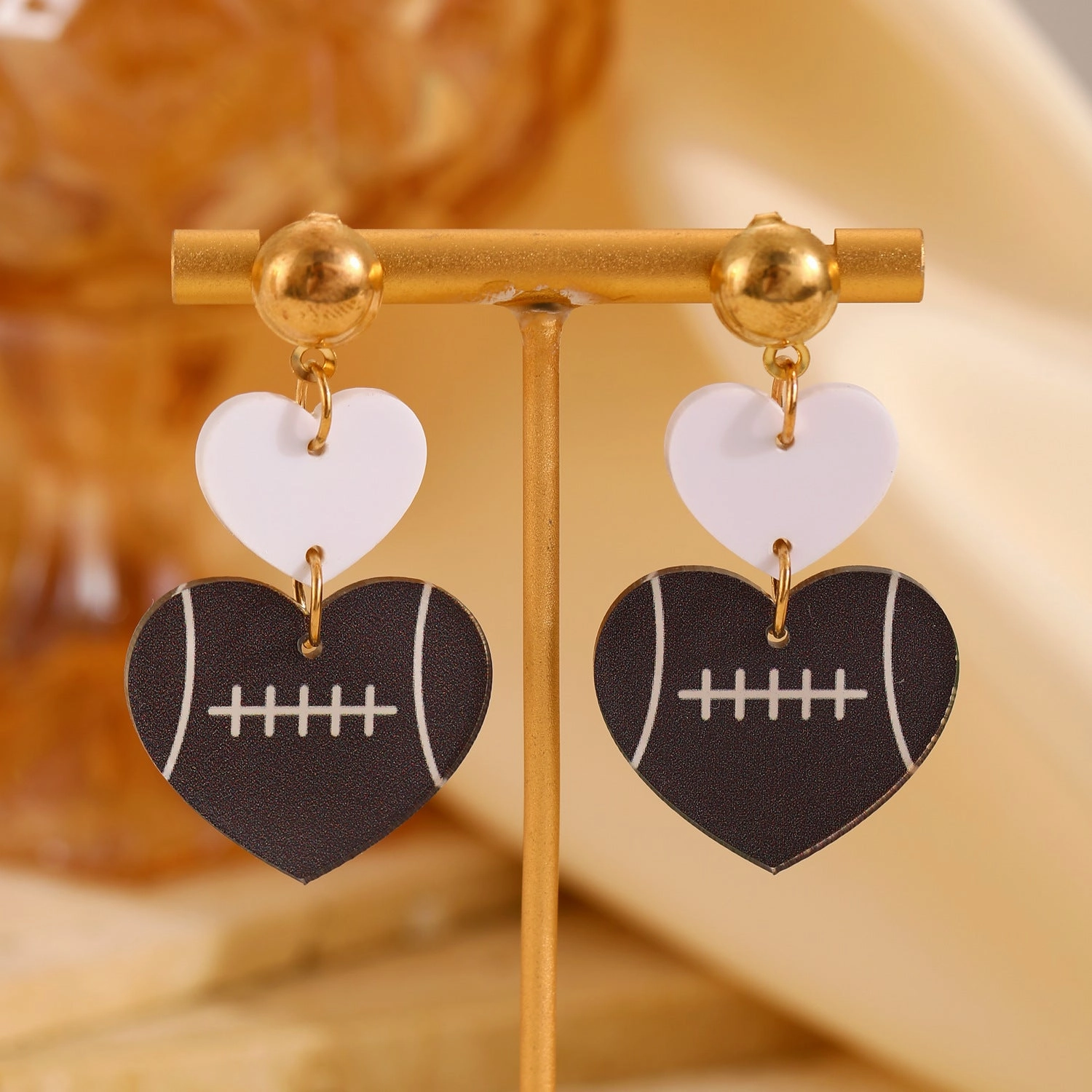 Wholesale Vintage Acrylic Heart Panel Double Heart Rugby Drop Earrings