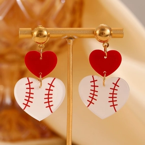 Wholesale Vintage Acrylic Heart Panel Double Heart Rugby Drop Earrings