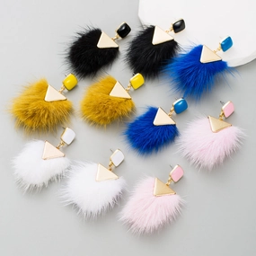 Wholesale Vintage Alloy Dripping Oil Colored Hair Ball Earrings