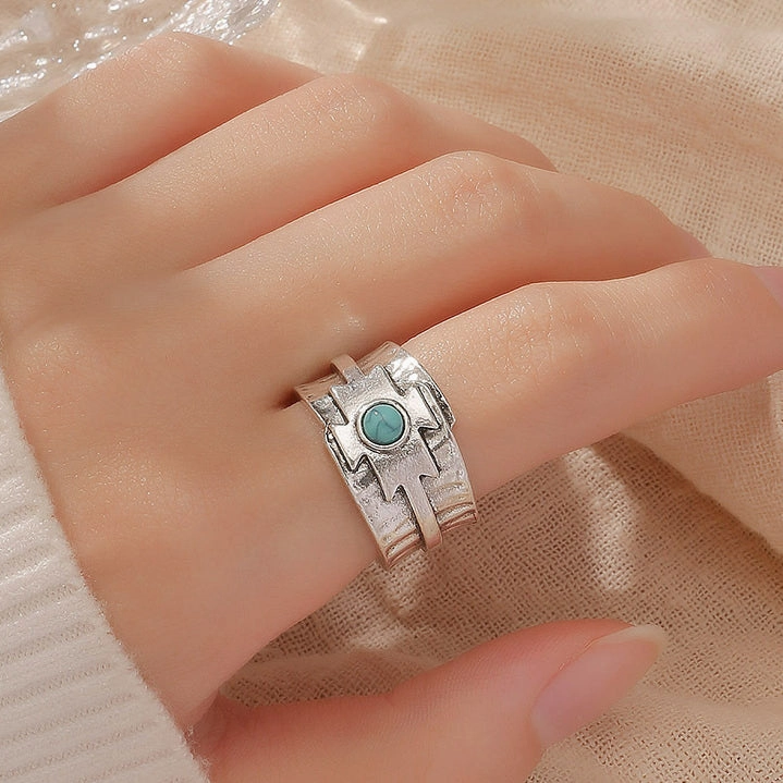 Wholesale Vintage Alloy Inlaid Turquoise Wide-rim Open Ring