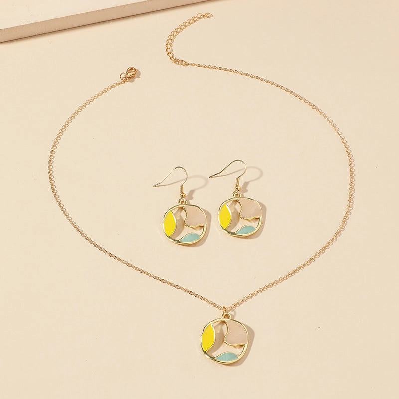 Wholesale Vintage Alloy Oil Dripping Hollow Earrings Necklace Jewelry Set