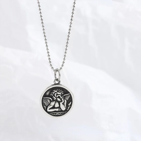 Wholesale Vintage Angel Baby Round Plate 925 Sterling Silver Clavicle Necklace