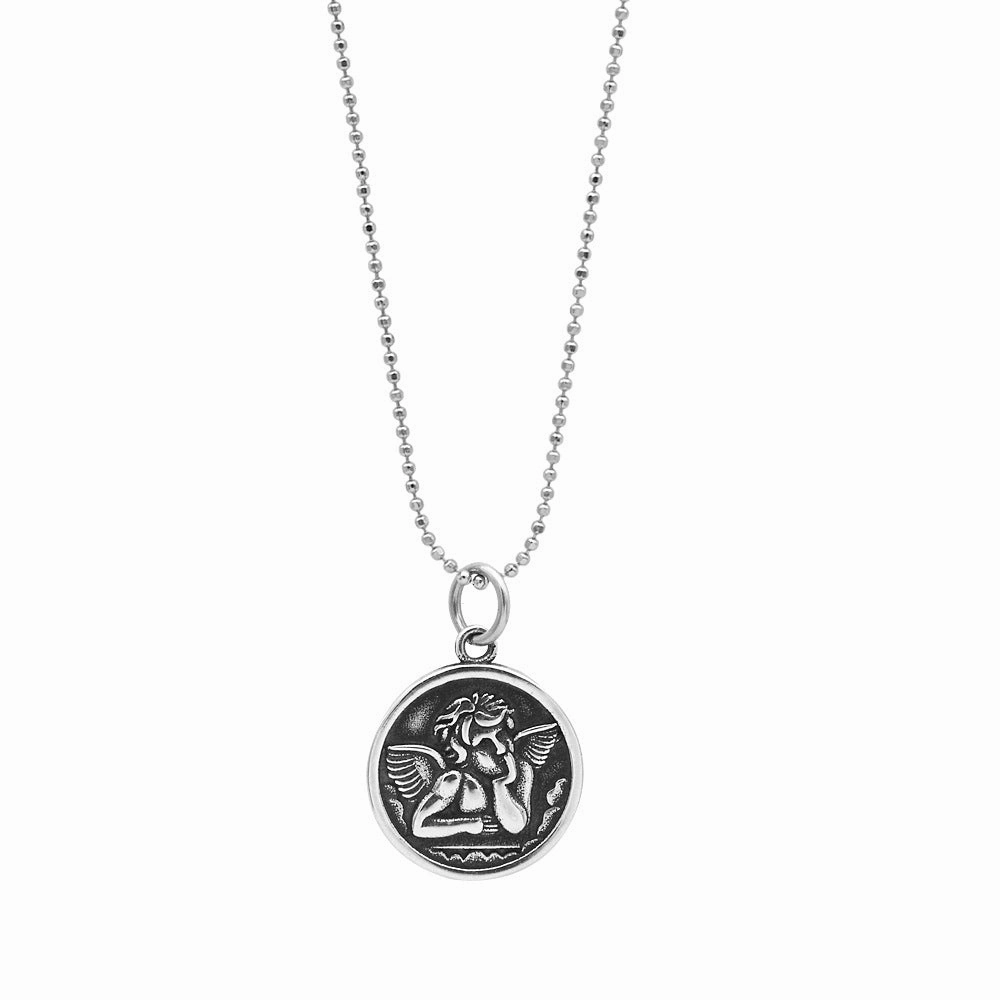 Wholesale Vintage Angel Baby Round Plate 925 Sterling Silver Clavicle Necklace