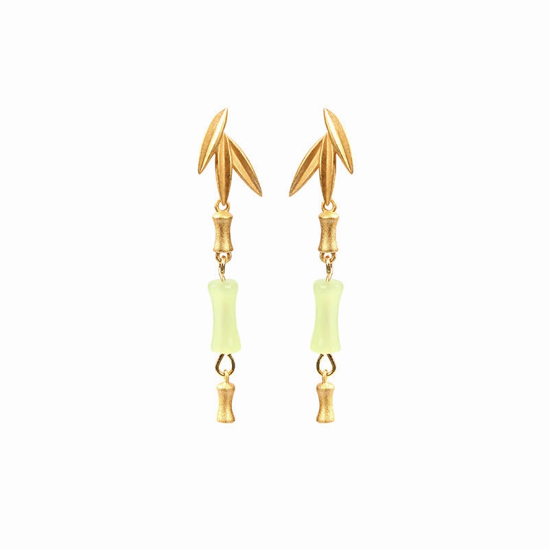 Wholesale Vintage Bamboo Long Section Imitation Jade Earrings