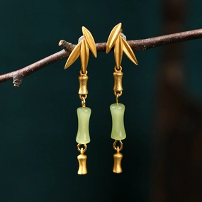 Wholesale Vintage Bamboo Long Section Imitation Jade Earrings