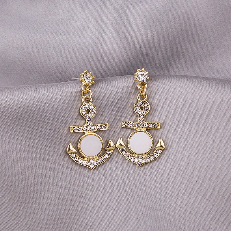 Wholesale Vintage Baroque Anchor Zircon Shell Alloy Ear Studs