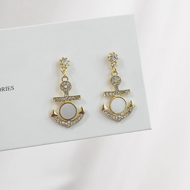 Wholesale Vintage Baroque Anchor Zircon Shell Alloy Ear Studs