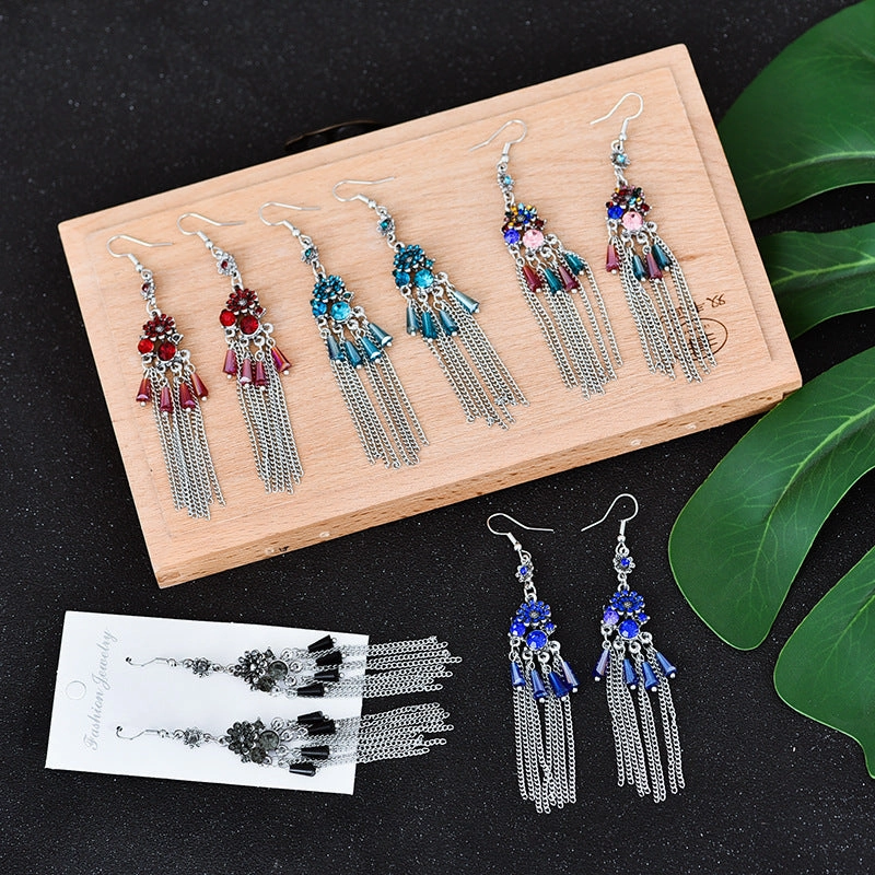 Wholesale Vintage Baroque Flower Metal Tassel Earrings