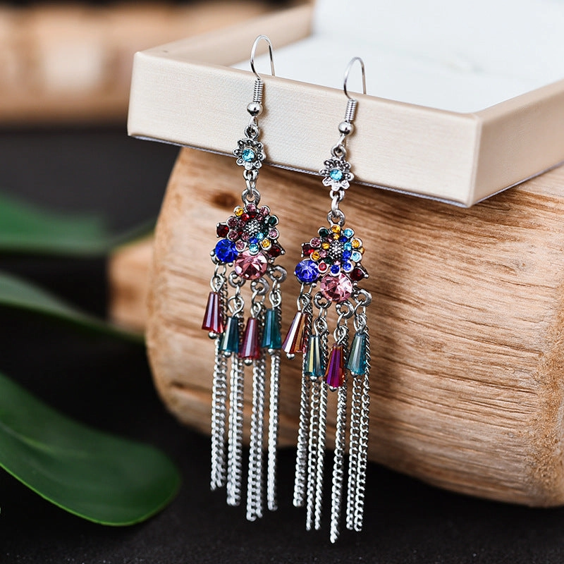 Wholesale Vintage Baroque Flower Metal Tassel Earrings