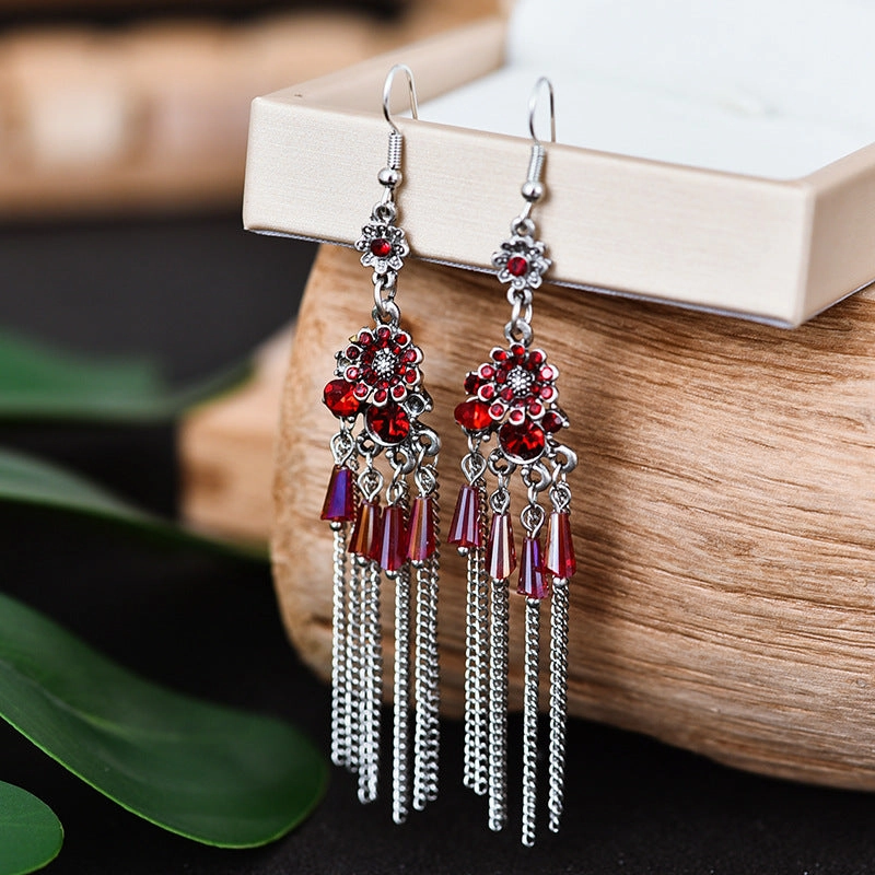 Wholesale Vintage Baroque Flower Metal Tassel Earrings