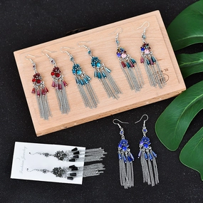 Wholesale Vintage Baroque Flower Metal Tassel Earrings