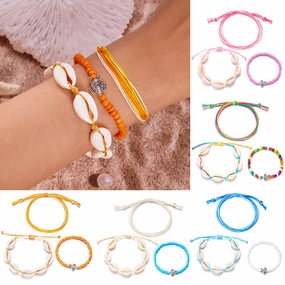 Wholesale Vintage beach 3-piece set shell turtle rice bead bracelet pull-out