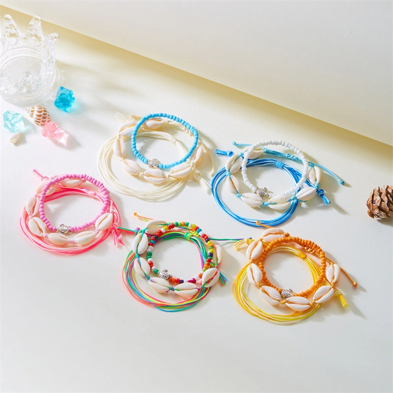 Wholesale Vintage beach 3-piece set shell turtle rice bead bracelet pull-out