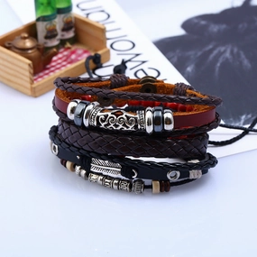 Wholesale Vintage Beaded Leather Bracelet