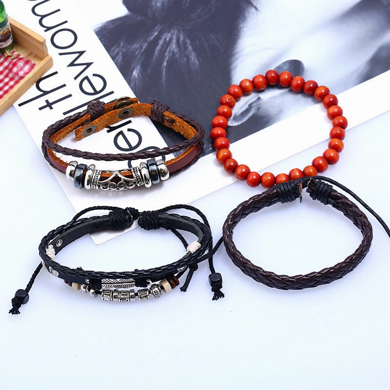 Wholesale Vintage Beaded Leather Bracelet