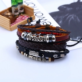 Wholesale Vintage Beaded Leather Bracelet