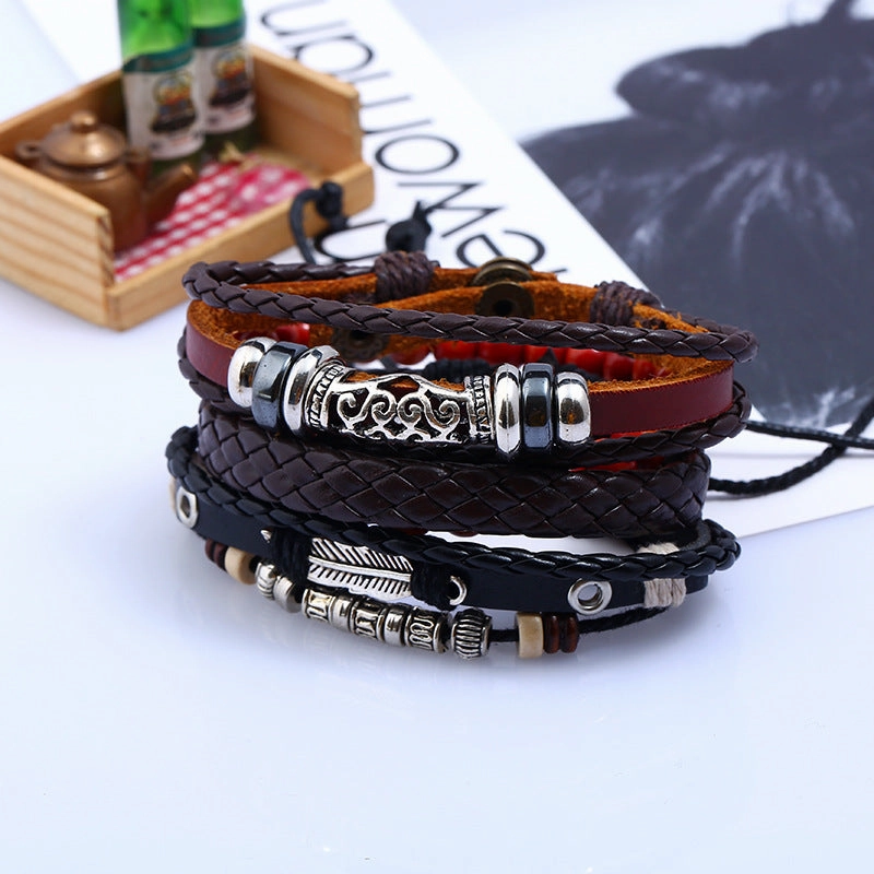 Wholesale Vintage Beaded Leather Bracelet