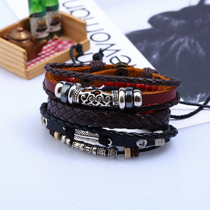 Wholesale Vintage Beaded Leather Bracelet