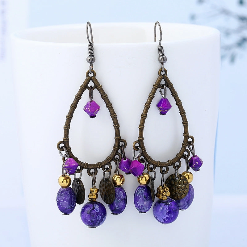Wholesale Vintage Beaded Tassel Alloy Earrings