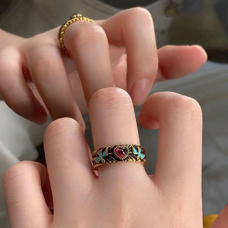 Wholesale Vintage bird mouth distressed heart open ring