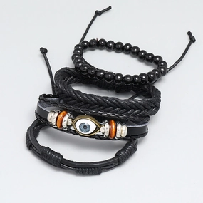 Wholesale Vintage Black Eyes Leather Bracelet Set of Four