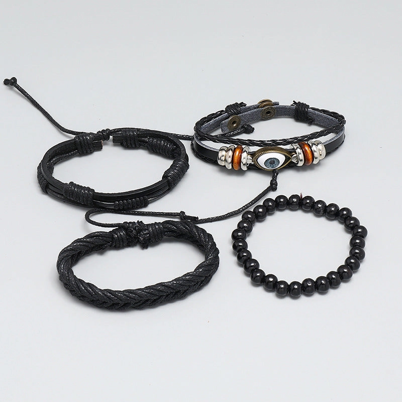 Wholesale Vintage Black Eyes Leather Bracelet Set of Four
