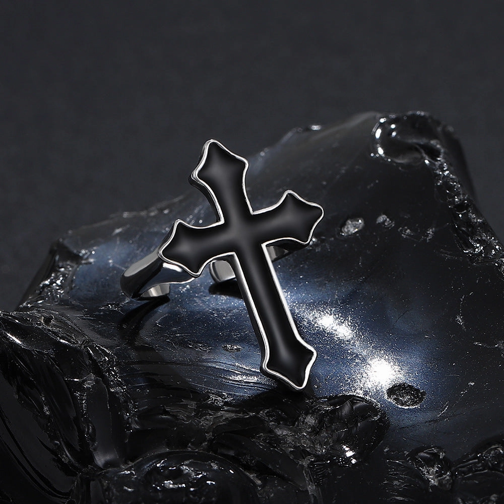 Wholesale Vintage Black Large Cross Open Ring Gothic Jewelry Ring