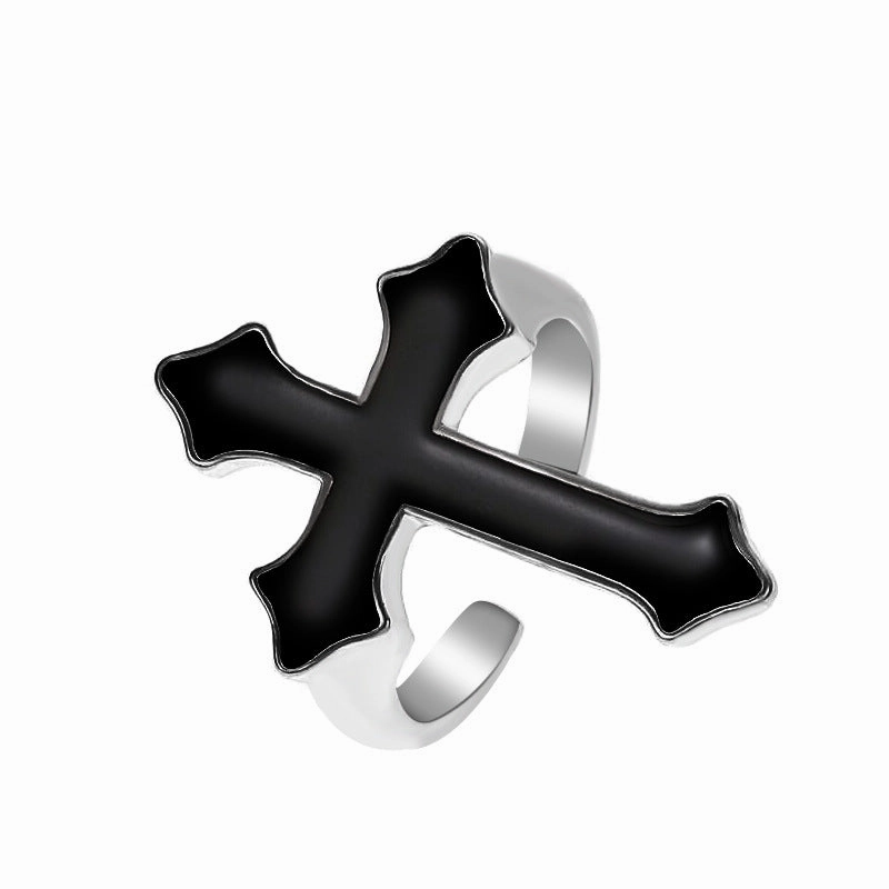 Wholesale Vintage Black Large Cross Open Ring Gothic Jewelry Ring