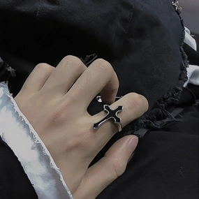 Wholesale Vintage Black Large Cross Open Ring Gothic Jewelry Ring