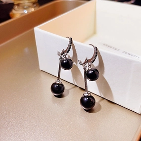 Wholesale Vintage Black Pearl Alloy Earrings