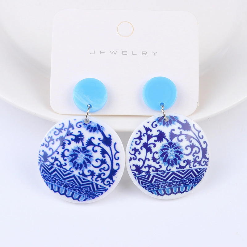 Wholesale Vintage Blue and White Porcelain Fragments Acrylic Earrings