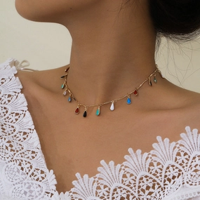 Wholesale Vintage Bohemian Color Drip Oil Drip Alloy Necklaces
