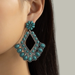 Wholesale Vintage Bohemian Drop Scalloped Turquoise Exaggerated Earrings
