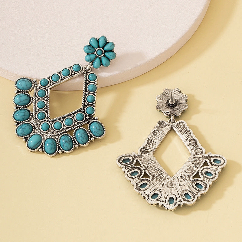 Wholesale Vintage Bohemian Drop Scalloped Turquoise Exaggerated Earrings