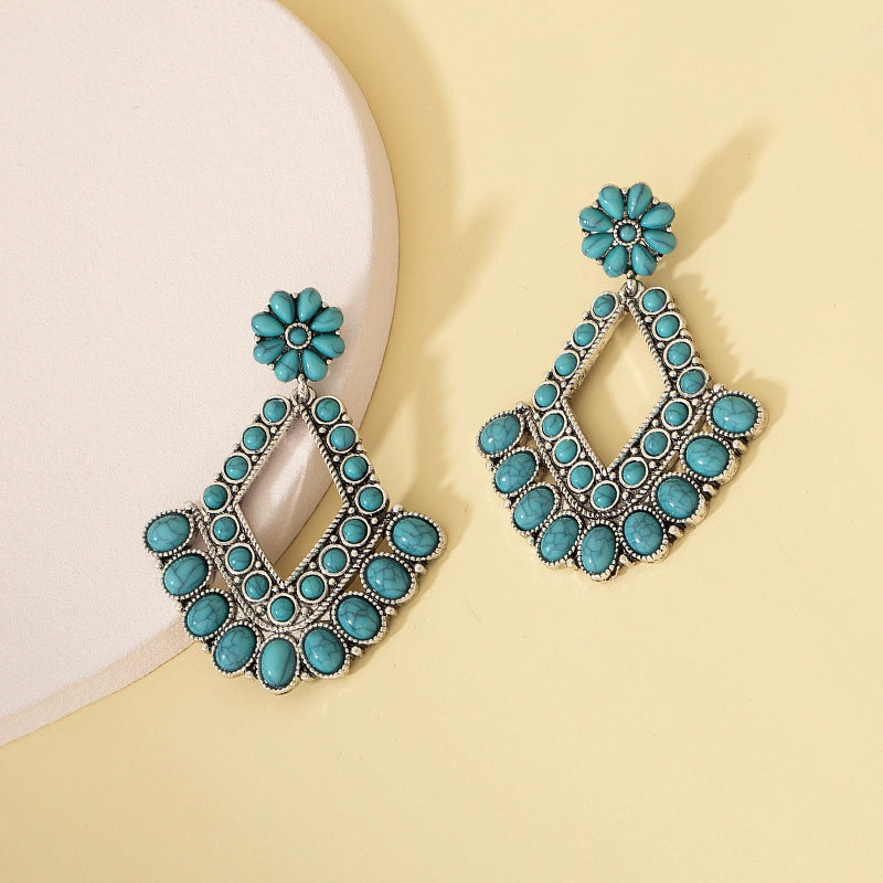Wholesale Vintage Bohemian Drop Scalloped Turquoise Exaggerated Earrings