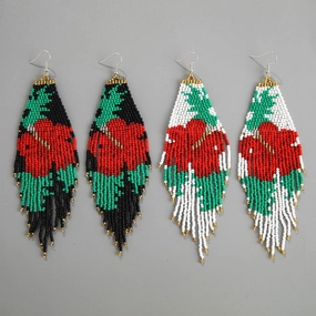 Wholesale Vintage Bohemian Flowers Rice Beads Ethnic Style Tassel Earrings