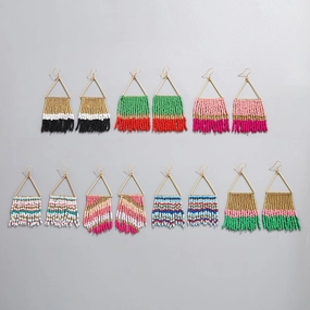 Wholesale Vintage Bohemian Handmade Tassel Rice Bead Earrings