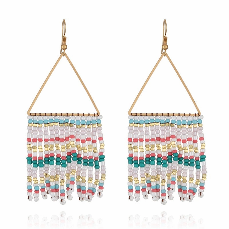 Wholesale Vintage Bohemian Handmade Tassel Rice Bead Earrings
