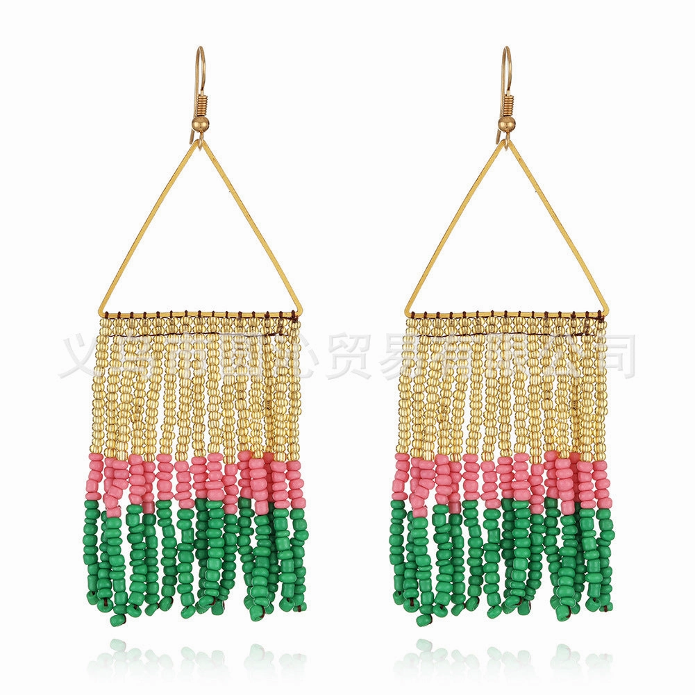 Wholesale Vintage Bohemian Handmade Tassel Rice Bead Earrings