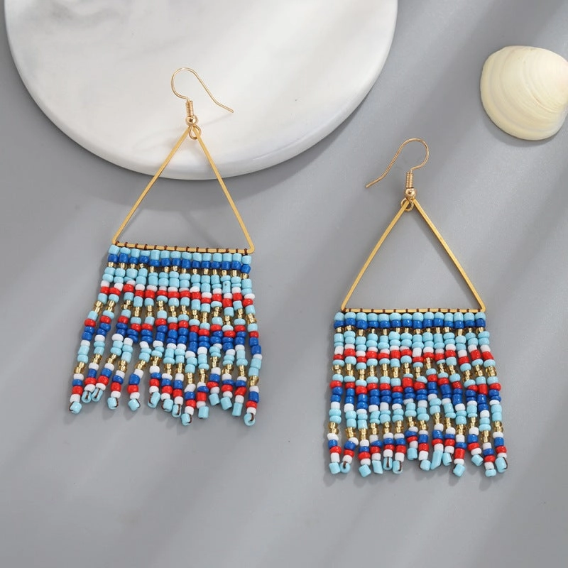 Wholesale Vintage Bohemian Handmade Tassel Rice Bead Earrings