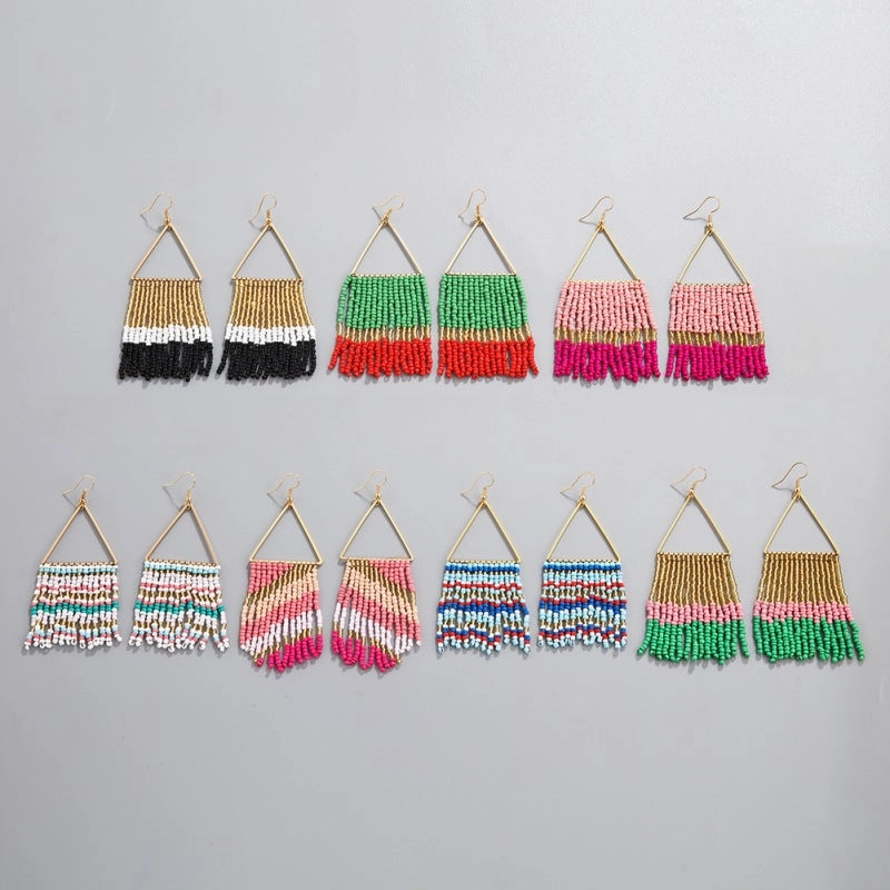 Wholesale Vintage Bohemian Handmade Tassel Rice Bead Earrings