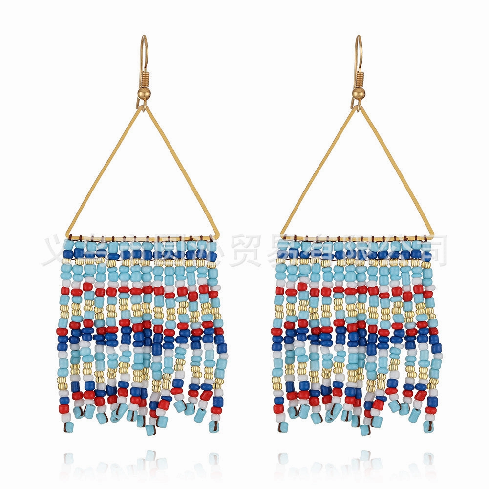 Wholesale Vintage Bohemian Handmade Tassel Rice Bead Earrings