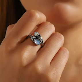 Wholesale Vintage Bohemian Moonstone Ring Open Adjustable Bow Ring