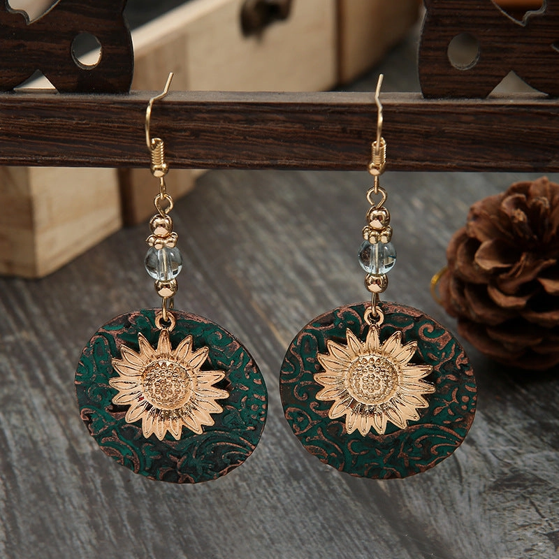 Wholesale Vintage Bohemian Sunflower Alloy Earrings
