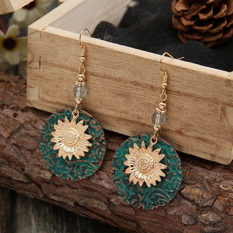 Wholesale Vintage Bohemian Sunflower Alloy Earrings