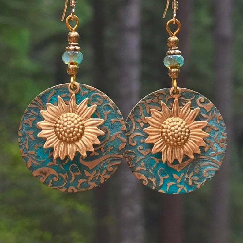 Wholesale Vintage Bohemian Sunflower Alloy Earrings