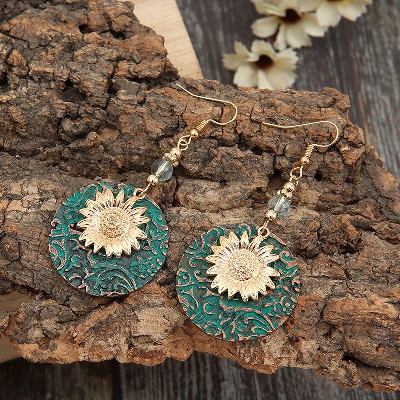 Wholesale Vintage Bohemian Sunflower Alloy Earrings