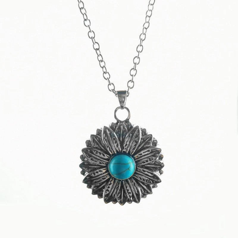 Wholesale Vintage Boho Blue Turquoise Sunflower Necklace